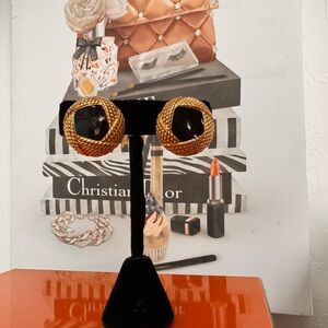 Signed Monet Gold and Black Statement Earrings